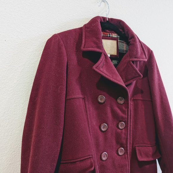 Liz Claiborne Maroon Pea Coat - Picture 2 of 5